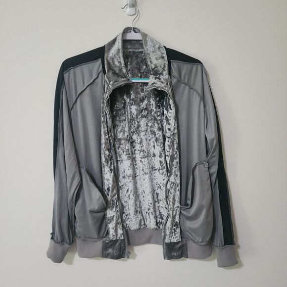 G-Style USA Men's Velour Full-Zip Bomber Jacket Grey Black Unlined Size S - Picture 4 of 7